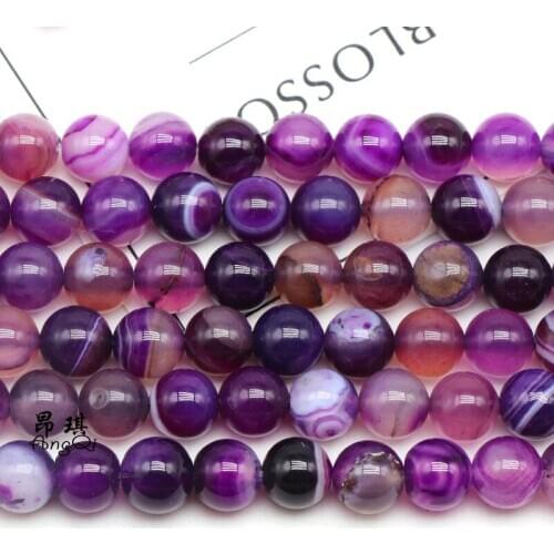 Natural Stone Purple Stripe Agates Round Loose Beads 4 6 8 10 12MM Pick Size For Jewelry Making DIY Charm bracelet Necklace 15