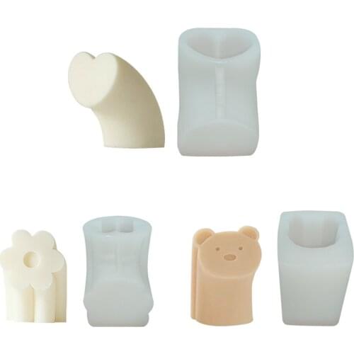 Rainbow Flower Heart-Shaped Bear Scented Candle Silicone Mold Geometric Ornaments