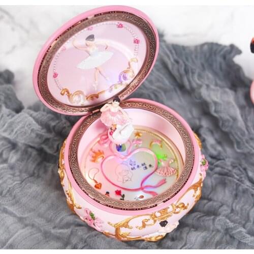 Pink Ballet Girl Music Box Ballerina Spin LED Light Home Decoration Accessories Creativity Christmas Valentines day gift