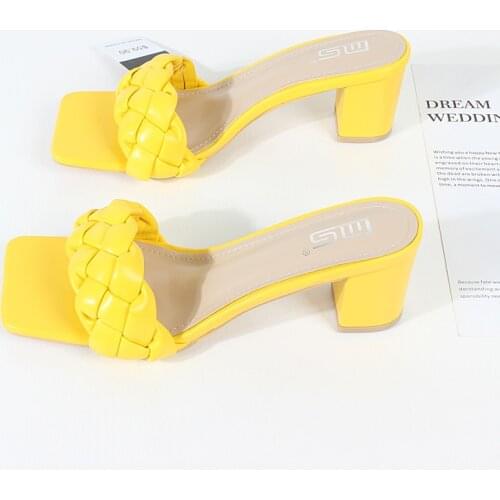 Womens sandal for 2021 summer hand woven belt thick heel casual open toe new fashion comfortable solid color high heels 36-41