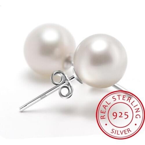 925 Sterling Silver 6mm/8mm/10mm Freshwater Cultured Pearl Button Ball Stud Earrings For Women As Best Gifts Jewerly