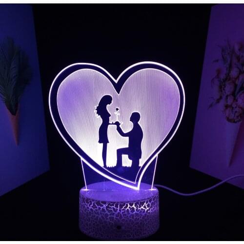 Valentine Series Male And Female Courtship 3D Lamp Visual Illusion for Home Bedroom Table Decoration Night Light White Base