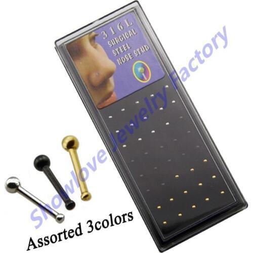 Showlove 40pcs/lot Nose Stud Rings Surgical Steel Nose Retainer Piercing Nose Bone Body Jewelry