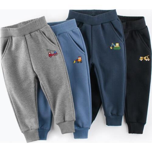 Winter autumn warm plus velvet thickening pants solid children pants trousers baby boys girls car embroidery sports pants