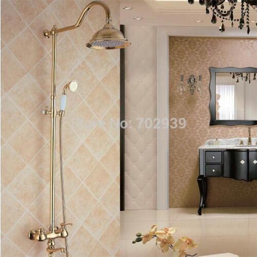 Free shipping gold pvd clour in wall Rainfall shower faucet Modern bathtub shower tub faucet