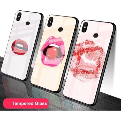 Red Lips Tempered Glass Phone Case For Redmi Note 5 6 7 8 9 Pro Note8T Note9S Redmi8 9 Cover Shell
