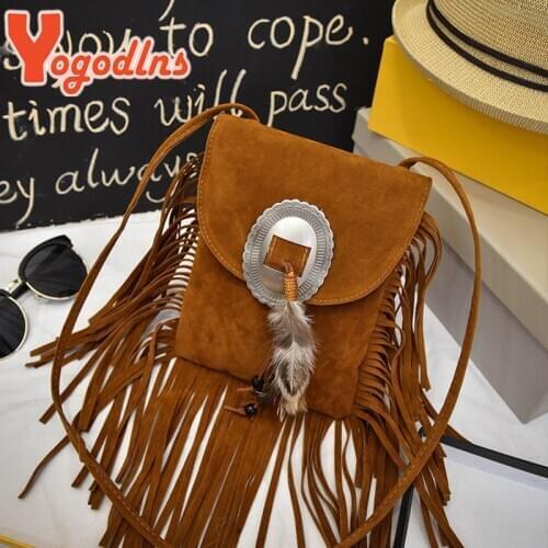 Yogodlns Vintage PU Leather Shoulder Bag Women Matte Tassel Crossbody Bag Fashion Feather Messenger Soulder Bag Envelope Purse