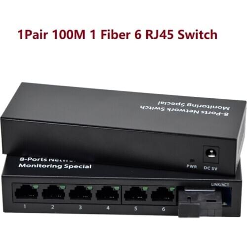 1 Pair 10/100M 6 RJ45 1 Fiber port Ethernet Fiber switch 20km Optic Converter Fiber Optical Media Converter Single Mode A&B