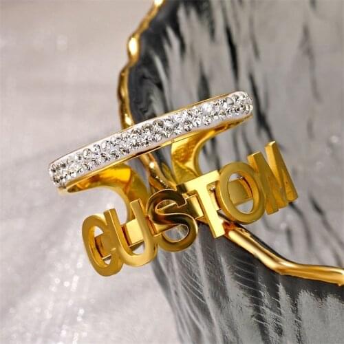 Custom Hiphop Jewelry Iced Out Zircon Stone Geometric letters fashion Ring For Women Men Handmade Jewelry For Gifts
