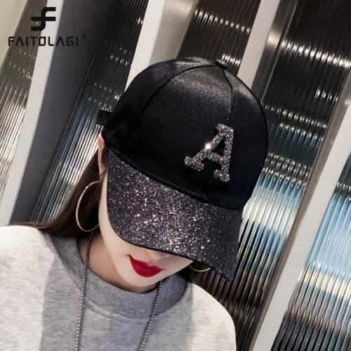 Womens Cap Rhinestone Sequin Letter Baseball Cap Summer Girls Female Snapback Hip Hop Caps Adjustable Sun Hat