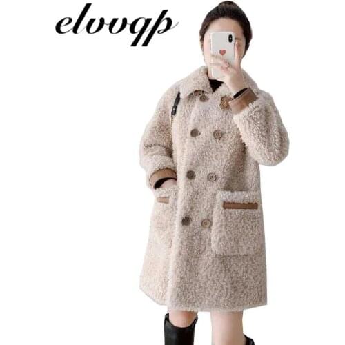 2021 Winter Warm Double Breasted Fur Jacket Coat Women Casual Fashion Lamb Faux Fur Overcoat Fluffy Cozy Loose Outerwear Female