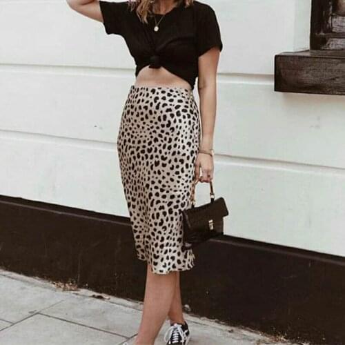 Women Silk Satin The Naomi Wild Things Leopard Print Sexy Elastic High Waist Easy 90s Slip Midi Skirt