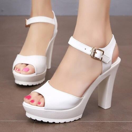 Qiannml Plus Size 33-43 Split Leather Sandals Women High Heels 2021 Open Toe Block Heel Platform Sandals Woman Summer Shoes