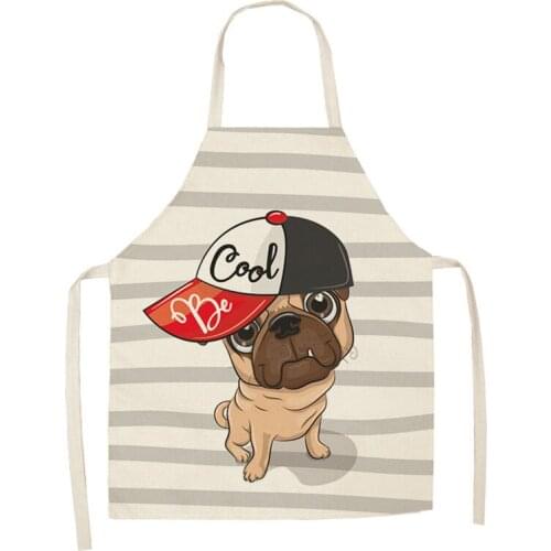 Women Kitchen Aprons Cartoon Dogs Printed Waterproof Cooking Oil-Proof Cotton Linen Antifouling Chef Apron 68X55CM