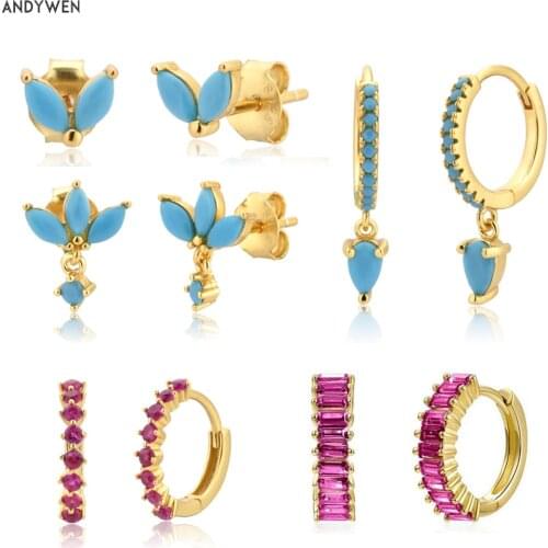 ANDYWEN 925 Sterling Silver Summer Colorful Turquoise Drop Earring Rose Red Rainbow Luxury Jewelry Mix For Women Wholesale