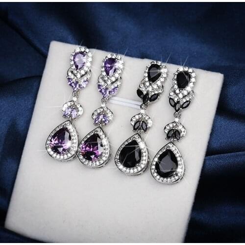 2021 New Womens Earrings Drop Shape Black White AAAA Zircon Fashion Earrings Wedding Bridal Womens Jewelry