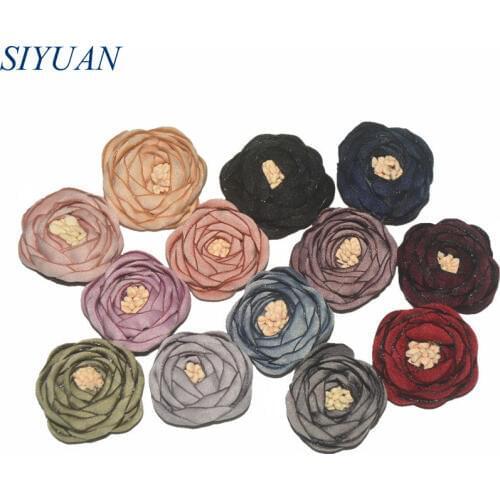 13pcs/lot 1.2 inch Mini Petti Rose Flowers Vintage Polyester Flower with Stamen Home DIY Decor Hair Accessories TH264