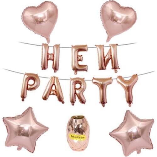 16 Inch HEN PARTY Heart-Shaped Five-Pointed Star Letter Balloon Set Bachelor Party Decoration Rose Gold Balloon