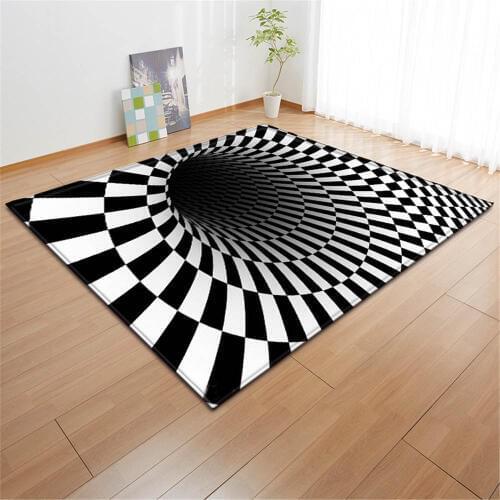 3D Geometric Swirl Carpet White Black Area Carpet Soft Flannel Childrens Room Personality Decorative Mat Living Room Carpet