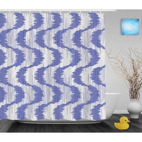 Abstract Tribal Saddle Bathroom Shower Curtain Unique Zigzag Shower Curtains Blue White Waterproof Polyester Fabric With Hooks