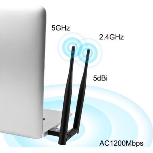 WiFi Antenna Adapter AC1200Mbps USB Ethernet Wireless Network Card 5dBi USB 3.0 Wifi Adapter Dual Band 5G 2.4G 8012.11ac for PC