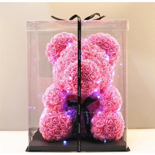40cm BIG Teddy Bear of Rose Artificial Flowers PE Rose Bear for Women Valentines Wedding Christmas Gift Box Home Decor
