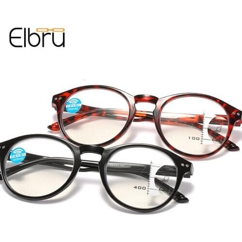 Elbru Retro Anti Blue Light Reading Glasses Men Women Progressive Multifocal Clear Lens Presbyopic Glasses Diopters +1.0 to +4.0