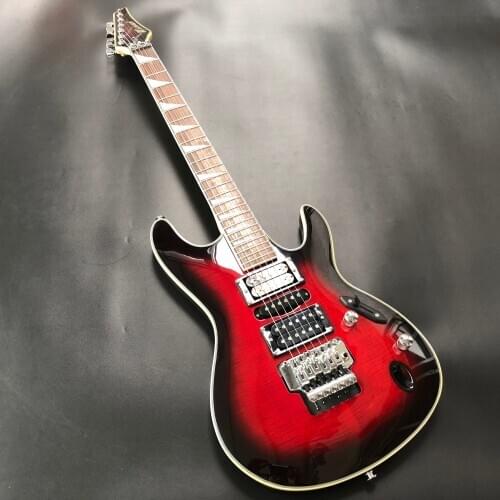 High quality 6 string electric guitar, tiger maple veneer, peach blossom core body, golden accessories, rose fingerboard, postag