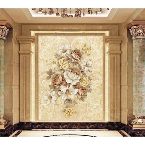 European decoration living room hallway entrance wallpaper mural romantic retro marble flowers 3d wallpaper tapety Beibehang