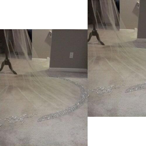 Hot Crystal Beads Edge Handmade 3Meter 1L Vintage Cathedral Length Wedding Veil Custom White Ivory Free Comb Luxury