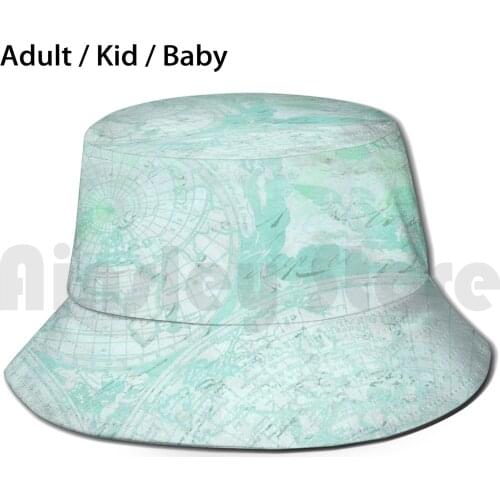 Mint Green World Map Inspirational Quote , Back To School Sun Hat Foldable UV Protection Mint Green World Map Mint Green