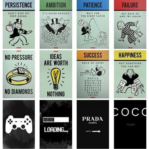 Canvas paintings of cocoa letters and gamepads, inspiring monopoly bait room decoration canvas poster wall art HD pictures