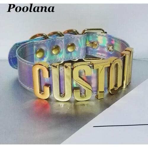 Handmade Name Letter Choker Gold Word Iridescent Holographic PU Leather Laser Name Collar Cosplay Choker Necklace