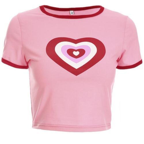 Summer New Love heart Print Short Sleeve T-Shirt