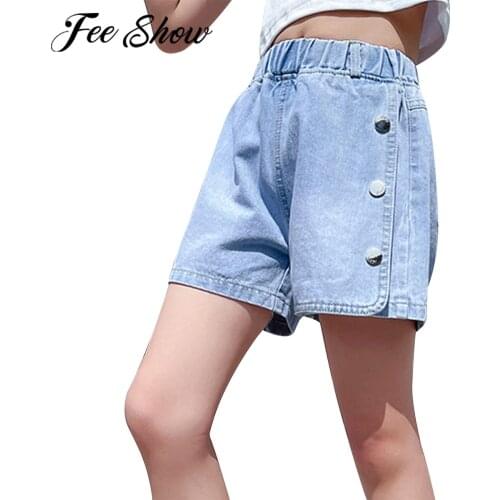 Fashion Summer Kids Girls Jean Shorts High Waist Elastic Waistband Casual Denim Shorts Children Teenage Girls Jeans Short Pants