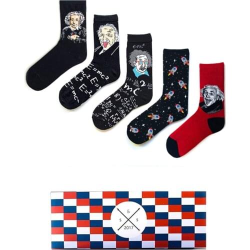 5-Piece Einstein Colored Patterned Socks Box Unisex Men Women 37-44 Size