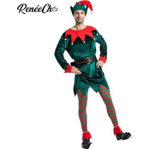 Reneecho Adult Christmas Elf Costume 2020 New Arrival Christmas outfit New Year Costume For Men