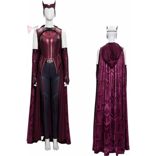 New Halloween Leather Outfits Wanda Vision Cosplay Scarlet Witch Wanda Cosplay Costume Women Fancy Red Cloak Custom Made