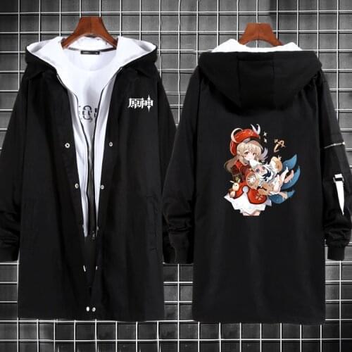 Game Genshin Impact black white Overcoat Long Trench Coat Klee Cosplay Jacket Long Solid Windbreak Coat