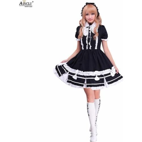 Middle-Long Dress Ainclu XS-XXL Hot Selling Cotton Black Short Sleeves Classic Lolita Dress With "European and American Style