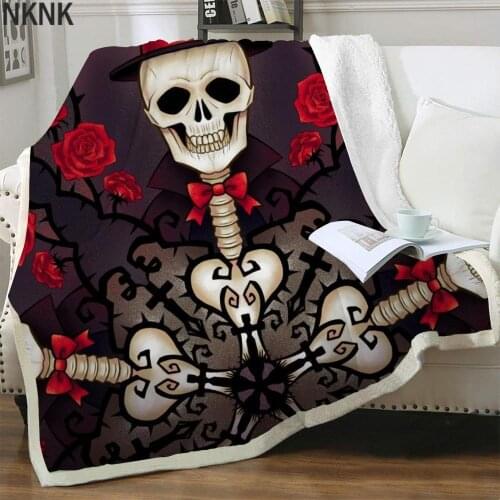 NKNK Brank Skull Blanket Skeleton Bedspread For Bed Flower Thin Quilt Hip Hop Blankets For Beds Sherpa Blanket New Vintage Adult