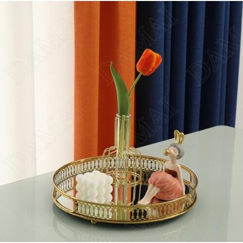 Gold-plated Frame Storage Tray Mirror Decorative Dressing Table Cosmetic Container Home Living Room Desktop Tableware Organizer