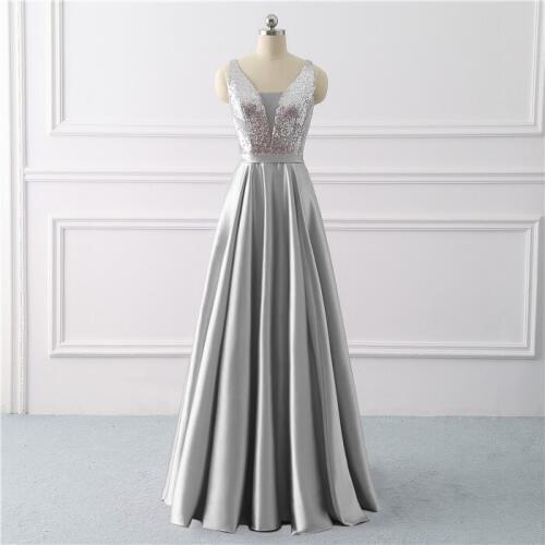 Beauty Emily Sequined A Line Pink Evening Dresses 2018 Long V Neck Formal Evening Gowns Party Prom Formal Party Dresses