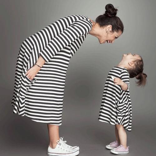 Family Striped Dress Clothing Matching Mom And Daughter Kid Clothes Striped Dresses Outfits UK