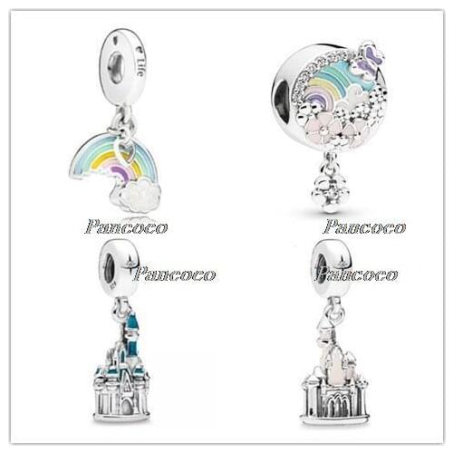 925 Sterling Silver Baeds Cinderella Castle Walt Diney World Charm Fit Pandora Women Bracelet & Necklace Diy Jewelry