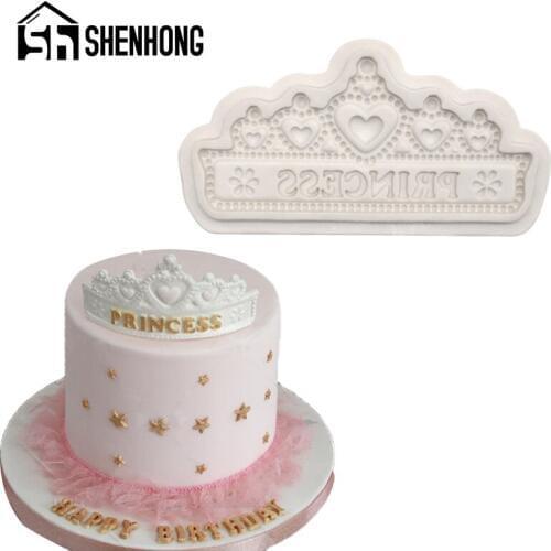 SHENHONG Princess Crown Silicone Fondant Cake Mold Child Birthday Party Sugar Craft Decorating Mould Gum Paste Pastry Pan
