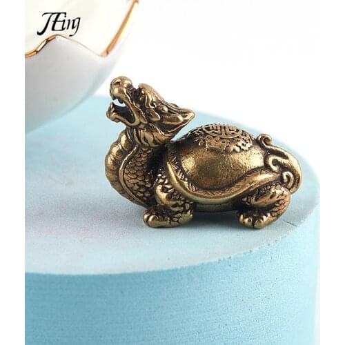 Retro Brass Mythical Beast Dragon Head Turtle Body Figurines Miniatures Copper Lucky Animal Desktop Ornament Statue Decors