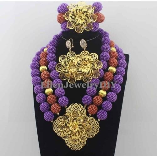 Stylish Nigerian Wedding African Beads Jewelry Set Handmade Indian Dubai Bridal Necklace Sets Free Shipping W12423