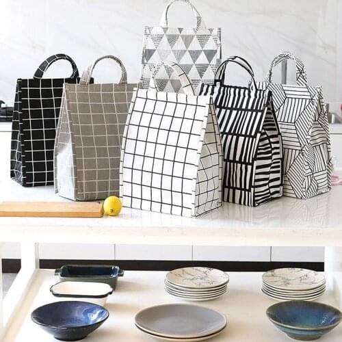 Food Cooler Bag High-capacity Waterproof Portable Thermal Lunch Bag for Women Men Kid Large Striped Insulated Lunch Box Bag Tote