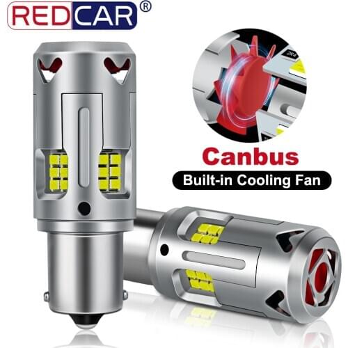 2Pcs With Fan P21W 1156 BA15S Led Bulb Canbus Error Free BAU15S PY21W T20 7440 W21W WY21W Car Turn Signal Lamp No Hyperflash 12V
